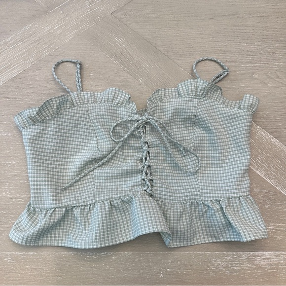 Papaya Sage Green Gingham Crop Top - Picture 1 of 5